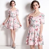 Polyester Waist-controlled & Soft One-piece Dress slimming printed floral pink PC