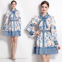 Polyester Waist-controlled & Soft One-piece Dress slimming & breathable printed floral white PC