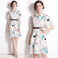 Polyester Waist-controlled & Soft One-piece Dress slimming & breathable printed white PC
