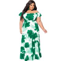 Polyester Slim & Plus Size One-piece Dress printed Plant PC