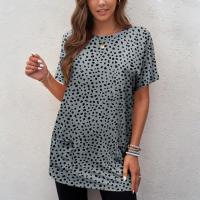 Polyester Women Short Sleeve T-Shirts mid-long style & loose printed leopard PC