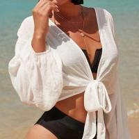 Polyester Swimming Cover Ups sun protection & loose Solid white : PC