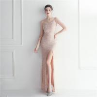 Sequin & Polyester Slim Long Evening Dress side slit & One Shoulder embroidered PC