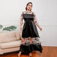 Lace & Polyester One-piece Dress see through look & loose & breathable patchwork butterfly pattern black PC