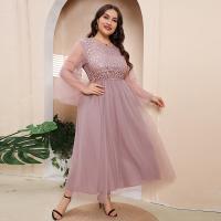 Chiffon One-piece Dress see through look & large hem design & double layer embroidered shivering pink PC