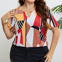 Polyester Women Short Sleeve T-Shirts & loose printed geometric multi-colored PC