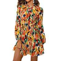 Polyester High Waist One-piece Dress & loose printed multi-colored PC