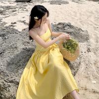 Polyester Waist-controlled Slip Dress Solid yellow PC
