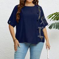 Polyester Plus Size Women Short Sleeve T-Shirts & loose blue PC