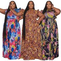 Polyester Waist-controlled & long style & Plus Size One-piece Dress printed PC