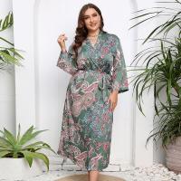 Polyester Plus Size Women Robe & loose & breathable printed green PC