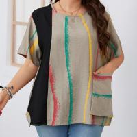 Polyester Plus Size Women Short Sleeve T-Shirts & loose printed striped PC