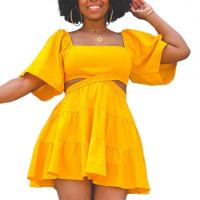 Polyester Waist-controlled One-piece Dress & hollow yellow PC