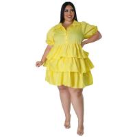 Polyester Waist-controlled & Plus Size & Layered One-piece Dress & loose Solid PC