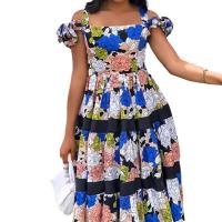 Polyester Waist-controlled One-piece Dress printed shivering multi-colored PC