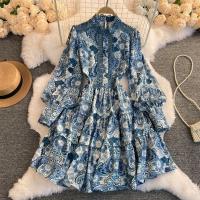 Polyester Waist-controlled One-piece Dress slimming patchwork blue PC