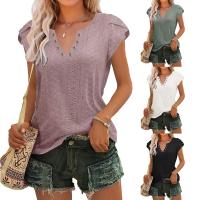 Rayon & Spandex & Polyester Women Short Sleeve T-Shirts & loose & hollow Solid PC
