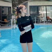 Polyester One-piece Swimsuit & skinny style printed shivering black PC