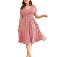 Cotton Slim & High Waist One-piece Dress patchwork Solid pink PC