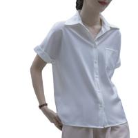 Regenerated Cellulose Fiber & Cuprammonium Rayon & Satin Women Short Sleeve Shirt plain dyed Solid white PC