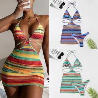 Polyamide One-piece Swimsuit deep V & backless & two piece & off shoulder & hollow printed Set