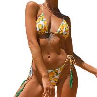 Polyester Bikini backless & padded printed yellow Set