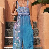 Polyester Plus Size Long Jumpsuit & loose printed shivering PC