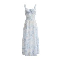 Polyester Lace Up One-piece Dress slimming printed floral PC