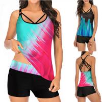 Polyester Tankinis Set flexible & two piece printed gradient color Set