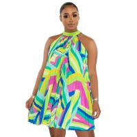Polyester One-piece Dress & loose printed geometric PC