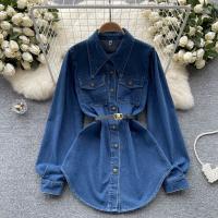 Mixed Fabric Waist-controlled Jeans Dress slimming Solid blue PC