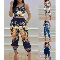 Polyester Plus Size Long Jumpsuit backless printed PC
