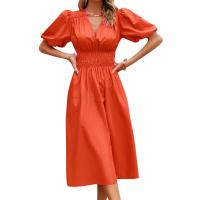 Polyester A-line & High Waist One-piece Dress mid-long style Solid PC