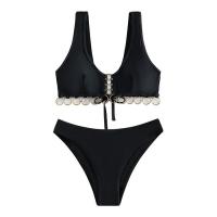 Polyester Bikini & two piece & skinny style black Set