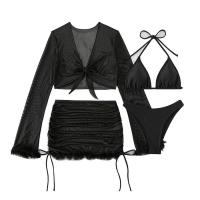 Polyester Bikini & four piece & skinny style black Set