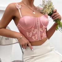 Polyester Camisole midriff-baring butterfly pattern pink PC