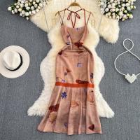 Polyester Waist-controlled Slip Dress slimming & backless coffee PC