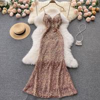 Sequin & Polyester Slip Dress slimming Solid PC