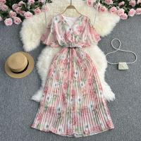 Polyester One-piece Dress large hem design & mid-long style printed : PC