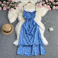 Polyester Waist-controlled & High Waist Slip Dress mid-long style & slimming & backless & off shoulder printed dot : PC