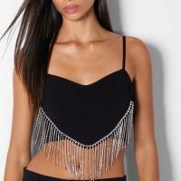 Polyester Slim Camisole midriff-baring & with rhinestone Solid black PC