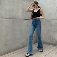 Denim bell-bottom Women Jeans & breathable stretchable Solid deep blue PC