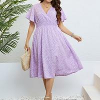 Polyester Waist-controlled & Plus Size One-piece Dress purple PC
