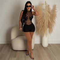 Spandex & Polyester Women Romper see through look & skinny embroider hand black PC