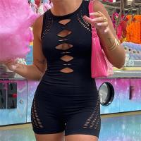 Spandex & Polyester Women Romper & skinny & hollow Solid black PC