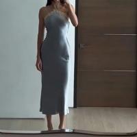 Polyester Slim Slip Dress backless patchwork Solid PC