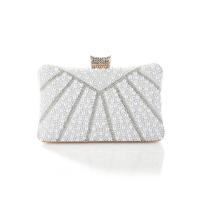 Plastic Pearl Concise & Easy Matching Clutch Bag with chain & soft surface & with rhinestone Solid white PC