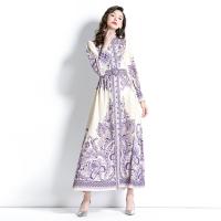 Polyester Waist-controlled & Soft One-piece Dress & breathable printed purple PC