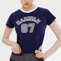 Spandex & Cotton Women Short Sleeve T-Shirts midriff-baring printed number pattern PC