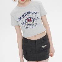 Polyester & Cotton Women Short Sleeve T-Shirts midriff-baring printed letter PC